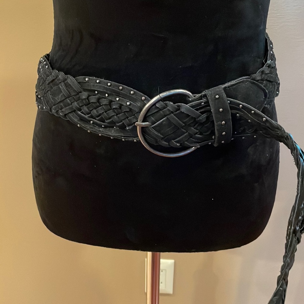 Ladies black studded braided belt